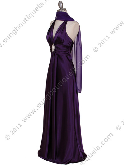 7122 Purple Satin Halter Evening Gown - Purple, Alt View Medium