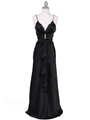 7123 Black Satin Evening Dress - Black, Front View Thumbnail