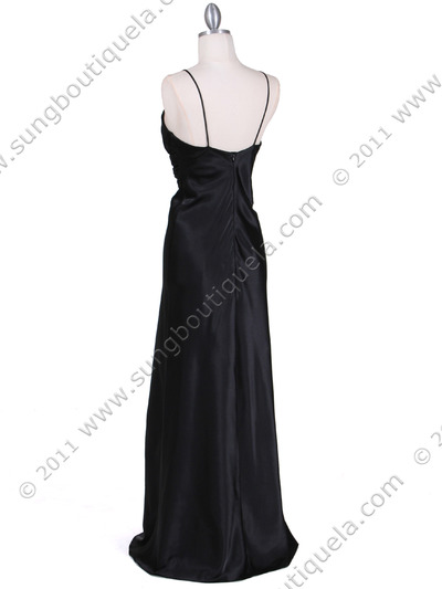 7123 Black Satin Evening Dress - Black, Back View Medium