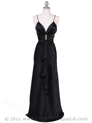 7123 Black Satin Evening Dress, Black