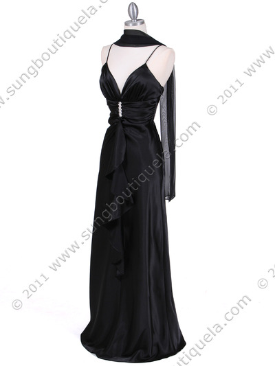 7123 Black Satin Evening Dress - Black, Alt View Medium