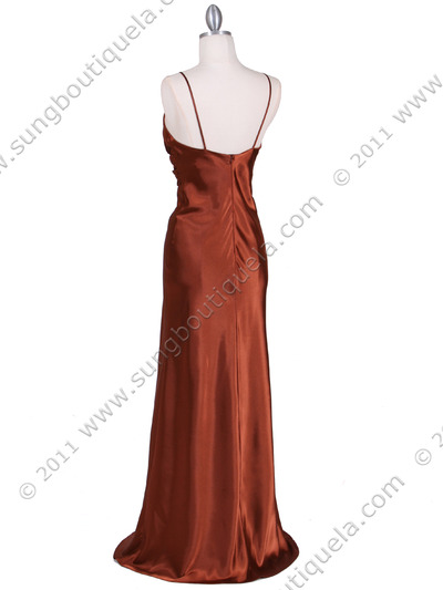 7123 Bronze Satin Evening Dress - Bronze, Back View Medium