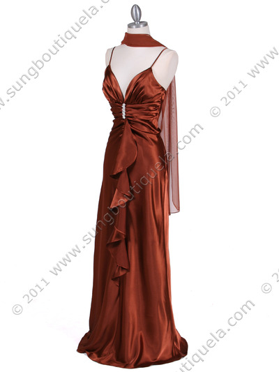 7123 Bronze Satin Evening Dress - Bronze, Alt View Medium