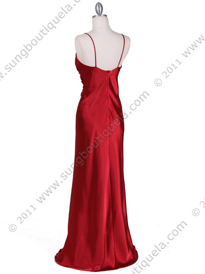 7123 Red Satin Evening Dress - Red, Back View Medium
