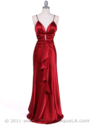 7123 Red Satin Evening Dress, Red