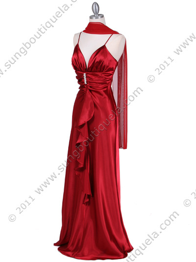 7123 Red Satin Evening Dress - Red, Alt View Medium