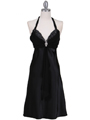 7129 Black Halter Cocktail Dress with Rhinestone Pin - Black, Front View Thumbnail