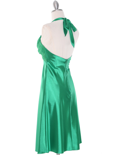7129 Green Halter Cocktail Dress with Rhinestone Pin    - Green, Back View Medium
