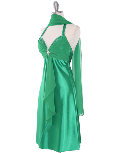 7129 Green Halter Cocktail Dress with Rhinestone Pin    - Green, Alt View Medium