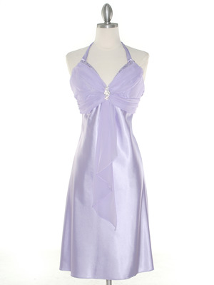 7129 Lilac Halter Cocktail Dress with Rhinestone Pin, Lilac