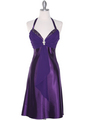 7129 Purple Halter Cocktail Dress with Rhinestone Pin    - Purple, Front View Thumbnail