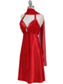 7129 Red Halter Cocktail Dress with Rhinestone Pin - Red, Alt View Thumbnail