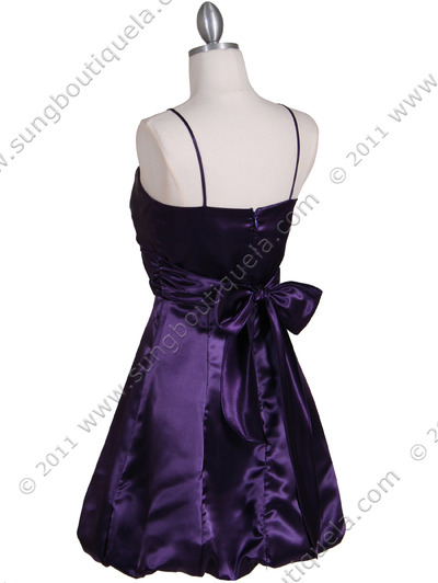 7151 Purple Satin Cocktail Dress - Purple, Back View Medium