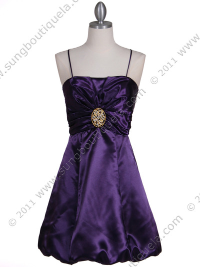 7151 Purple Satin Cocktail Dress - Purple, Front View Medium