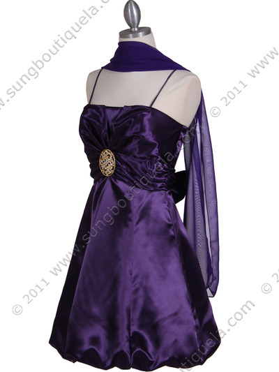 7151 Purple Satin Cocktail Dress - Purple, Alt View Medium