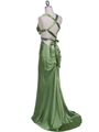 7153 Green Satin Evening Dress - Green, Back View Thumbnail