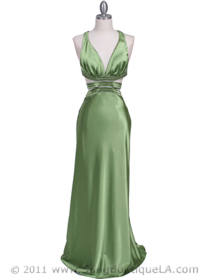 7153 Green Satin Evening Dress, Green