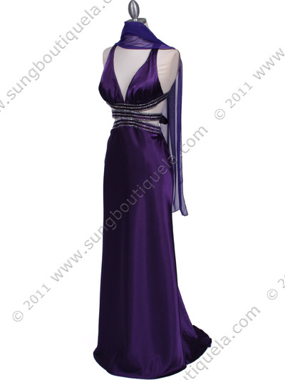 7153 Purple Satin Evening Dress - Purple, Alt View Medium