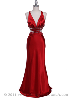 7153 Red Satin Evening Dress, Red