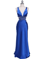 7153 Royal Blue Satin Evening Dress - Royal Blue, Front View Thumbnail