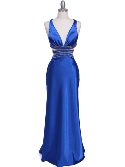 7153 Royal Blue Satin Evening Dress - Royal Blue, Front View Medium