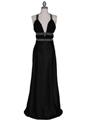 7154 Black Satin Evening Dress - Black, Front View Thumbnail
