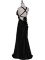 7154 Black Satin Evening Dress - Black, Back View Thumbnail