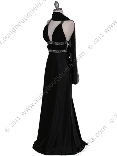7154 Black Satin Evening Dress - Black, Alt View Medium