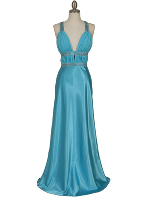 7154 Turquoise Satin Evening Dress, Turquoise