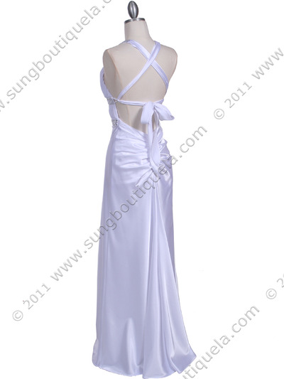 7154 White Satin Evening Dress - White, Back View Medium