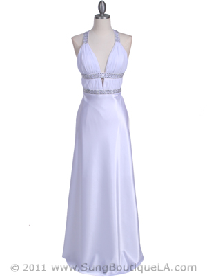 7154 White Satin Evening Dress, White