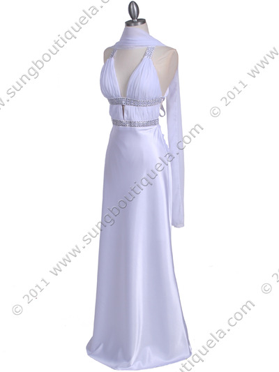 7154 White Satin Evening Dress - White, Alt View Medium