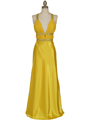 7154 Yellow Satin Evening Dress - Yellow, Front View Thumbnail