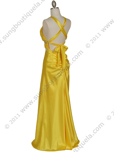 7154 Yellow Satin Evening Dress - Yellow, Back View Medium