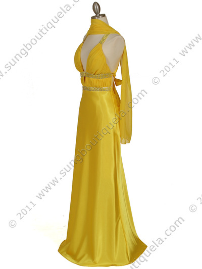 7154 Yellow Satin Evening Dress - Yellow, Alt View Medium