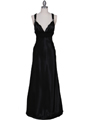 7157 Black Satin Evening Dress - Black, Front View Thumbnail
