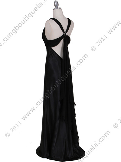 7157 Black Satin Evening Dress - Black, Back View Medium