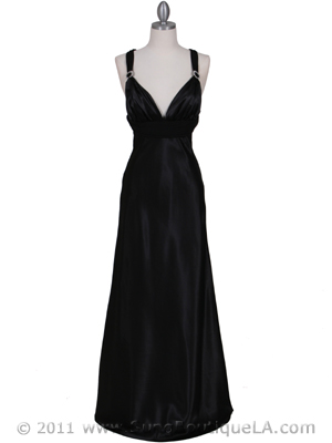 7157 Black Satin Evening Dress, Black