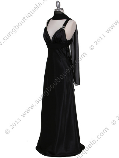 7157 Black Satin Evening Dress - Black, Alt View Medium