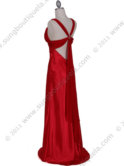 7157 Red Satin Evening Dress - Red, Back View Medium
