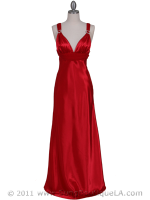 7157 Red Satin Evening Dress, Red
