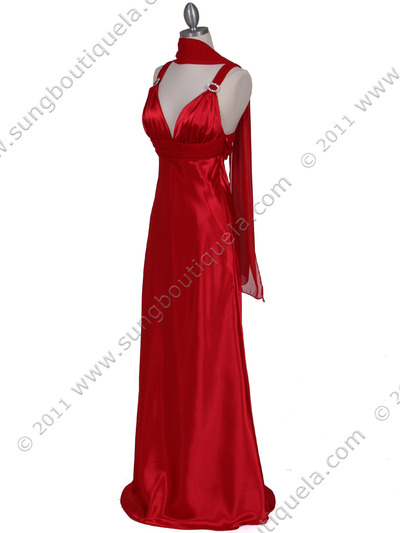 7157 Red Satin Evening Dress - Red, Alt View Medium