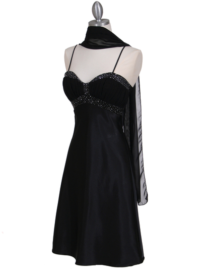 7166 Black Cocktail Dress with Rhinestone Trim - Black, Alt View Medium