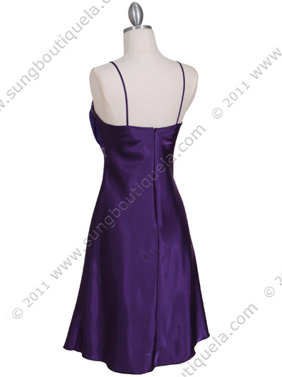 7166 Purple Cocktail Dress with Rhinestone Trim - Purple, Back View Medium