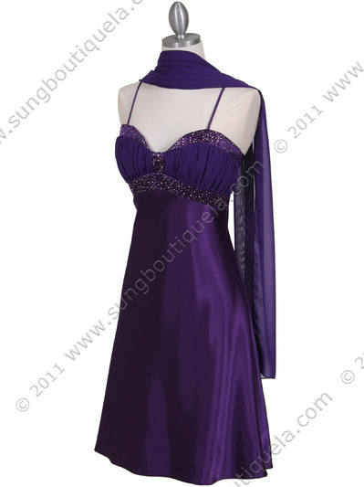 7166 Purple Cocktail Dress with Rhinestone Trim - Purple, Alt View Medium
