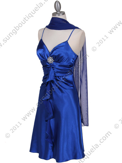 7168 Royal Blue Cocktail Dress with Rhinestone Pin - Royal Blue, Alt View Medium