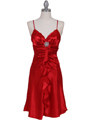 7168 Red Cocktail Dress with Rhinestone Pin - Red, Front View Thumbnail