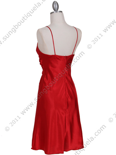 7168 Red Cocktail Dress with Rhinestone Pin - Red, Back View Medium