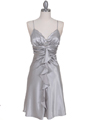 7168 Silver Cocktail Dress with Rhinestone Pin - Silver, Front View Thumbnail