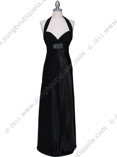 7173 Black Halter Evening Dress - Black, Front View Medium
